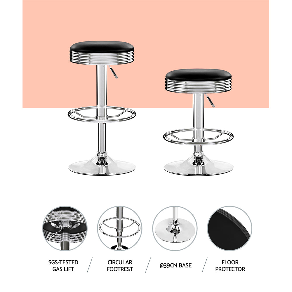 The Retro Rocket Gas Lift Stool (Set of 4) - Chrome & Black Leatherette