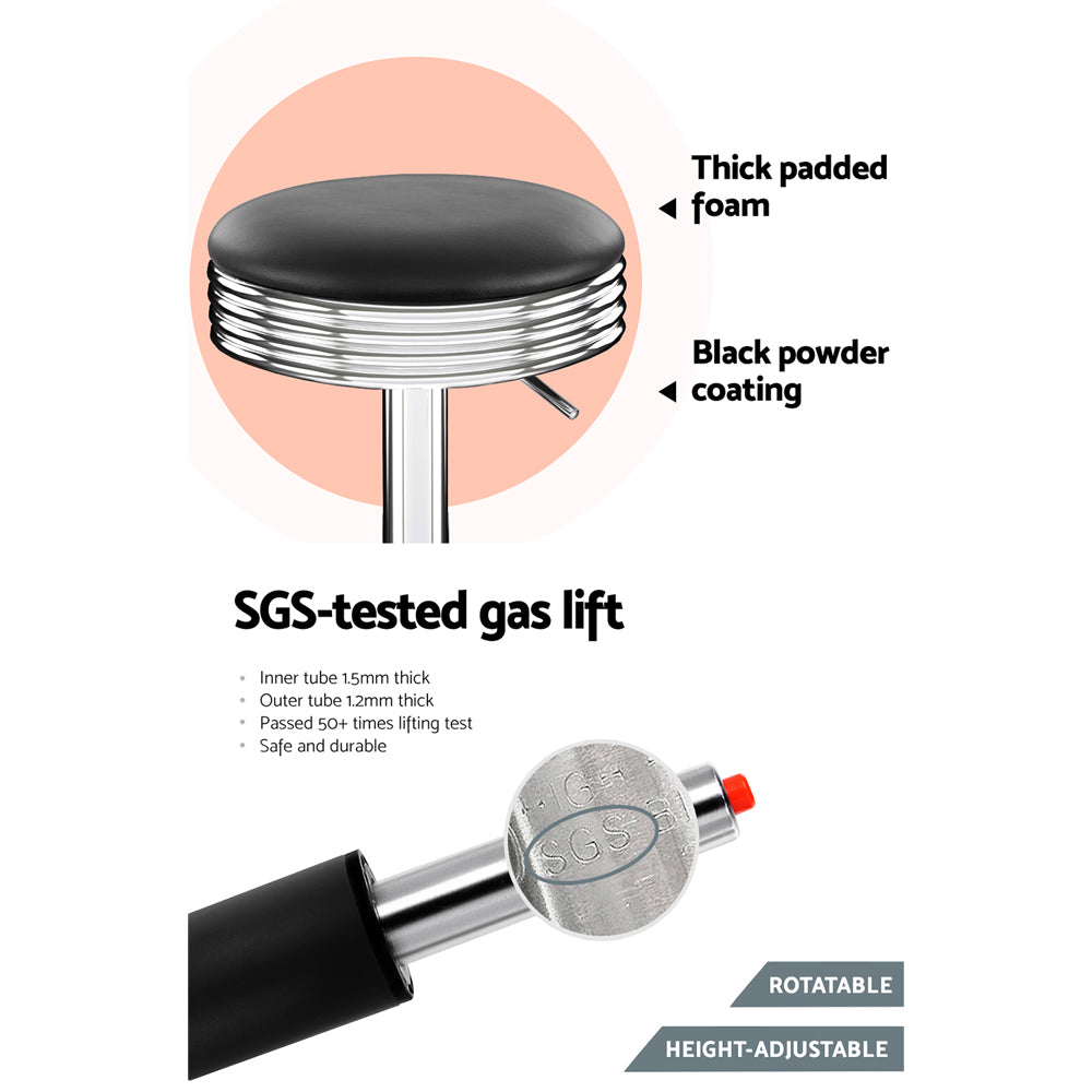 The Retro Rocket Gas Lift Stool (Set of 4) - Chrome & Black Leatherette