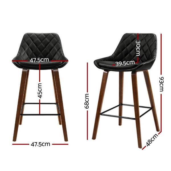 Technical dimension diagram for the Bentwood bar stool: 68cm seat height, 150kg weight capacity, and ergonomic curved backrest.