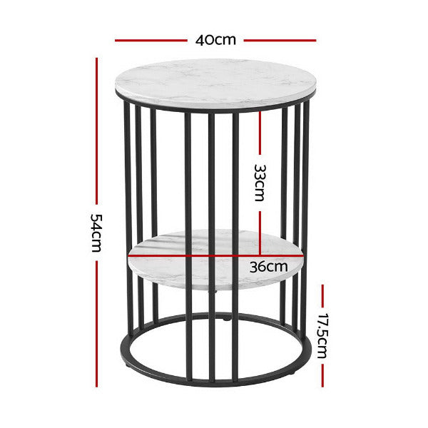 Technical view showing the compact 40cm diameter and 54cm height of the Cosmo table, ideal for tight corners or small bedrooms.