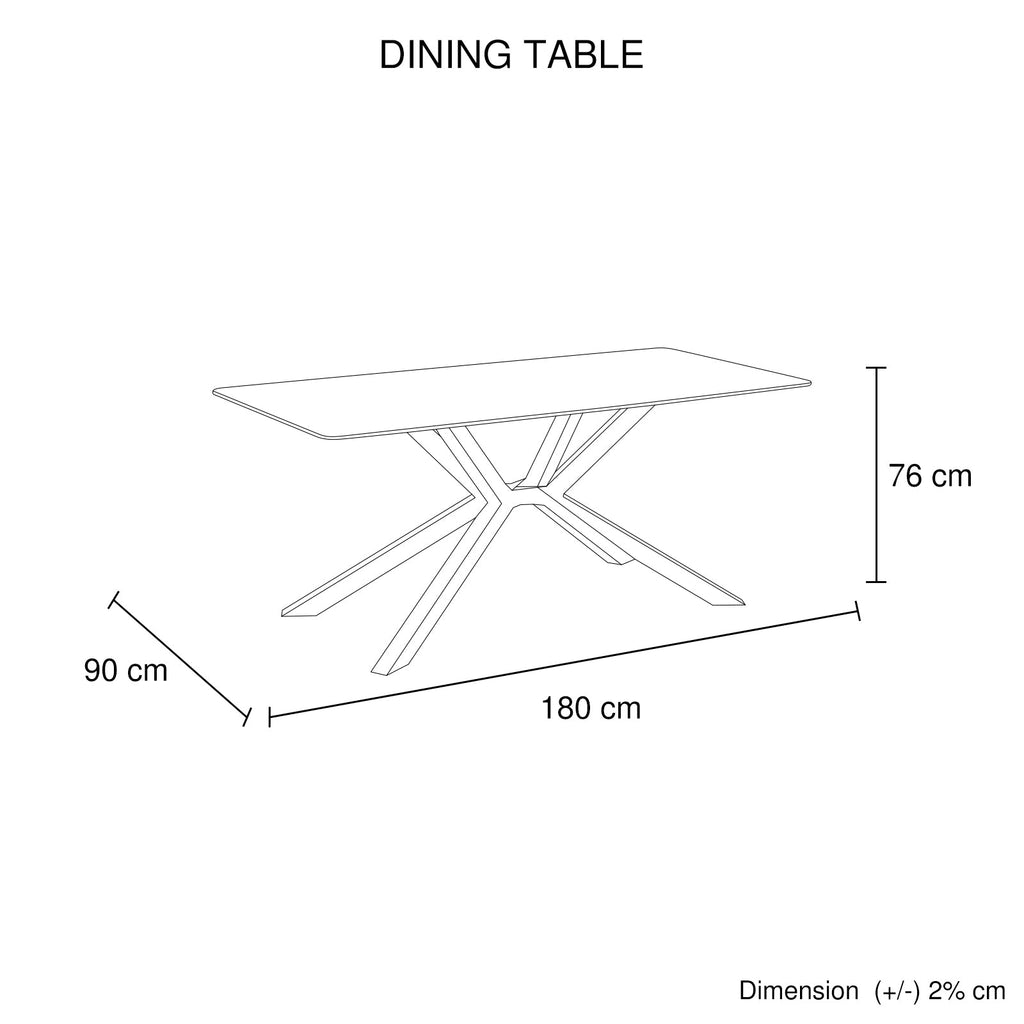 Top view showing the generous 180cm by 90cm dimensions of the Juniper table, comfortably seating 6 to 8 people.