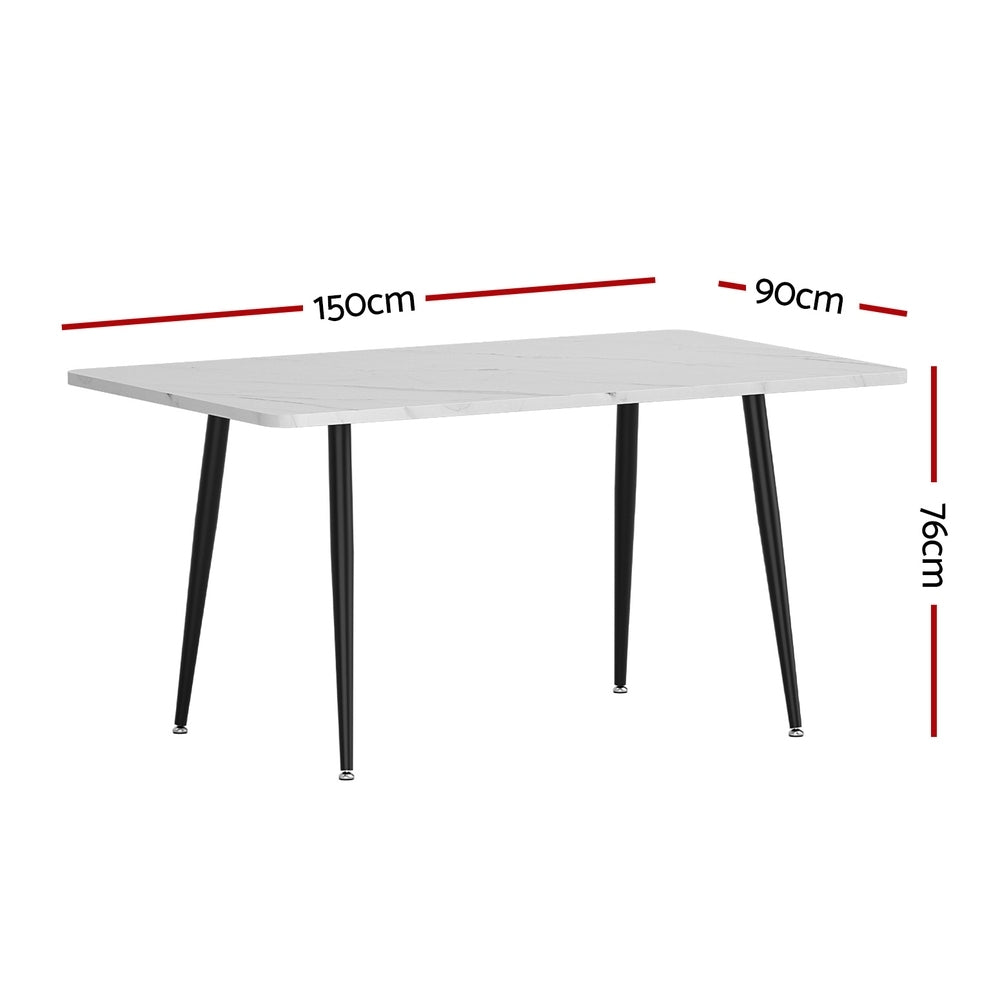 Top view of the Elara dining table showing its 150cm by 90cm dimensions, ideal for seating up to 6 guests.