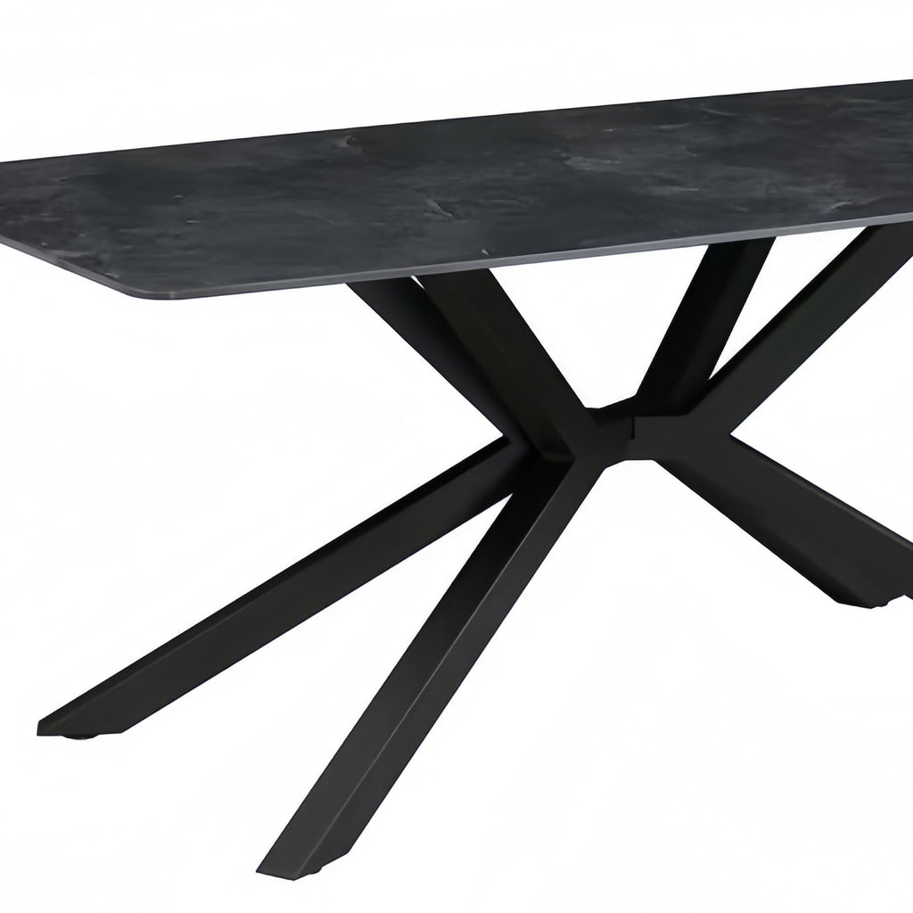Architectural powder-coated iron base of the 62kg Juniper dining table, ensuring rock-solid stability for everyday use.