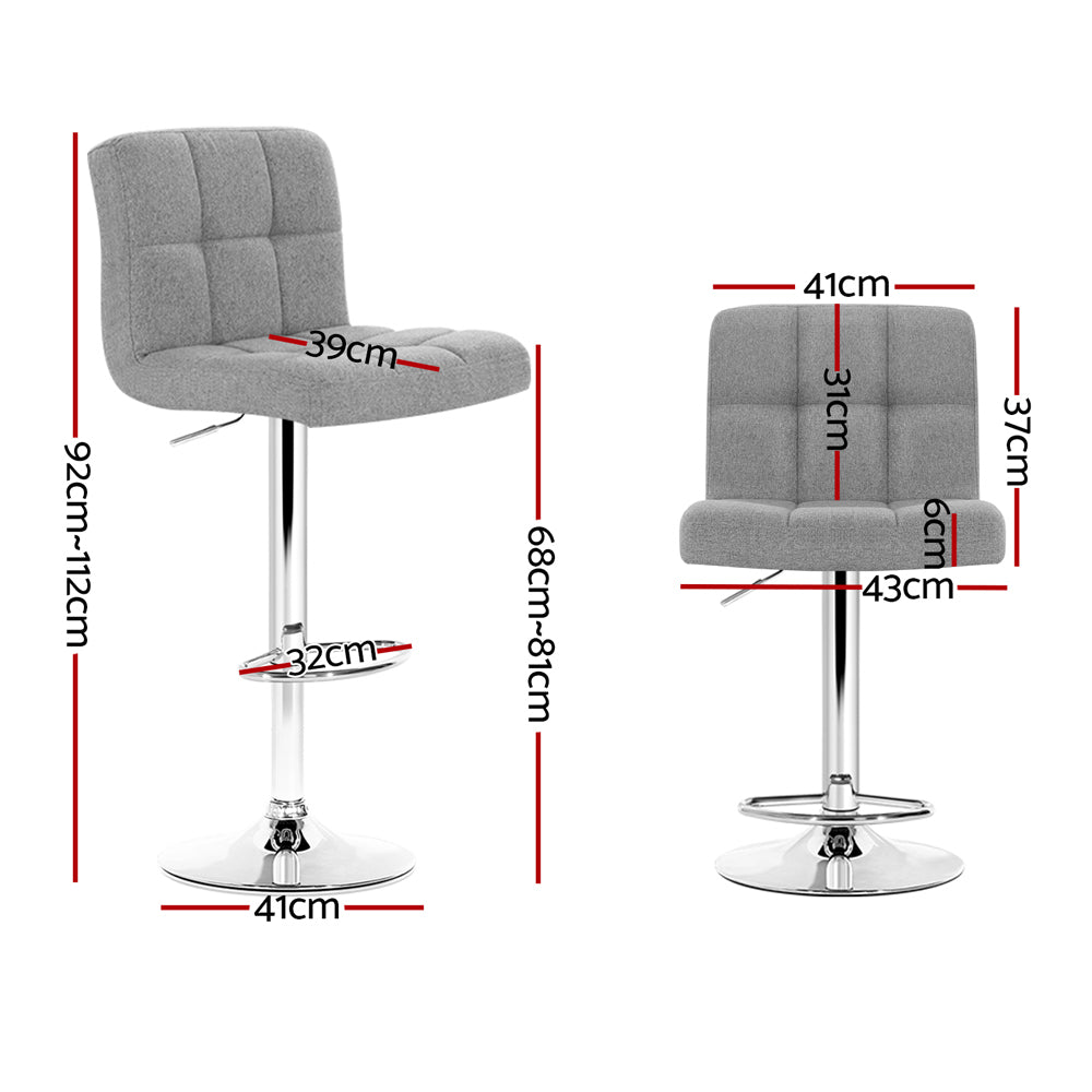Technical view of the Luca bar stool showing the adjustable seat height from 68cm to 81cm with its premium gas lift lever.