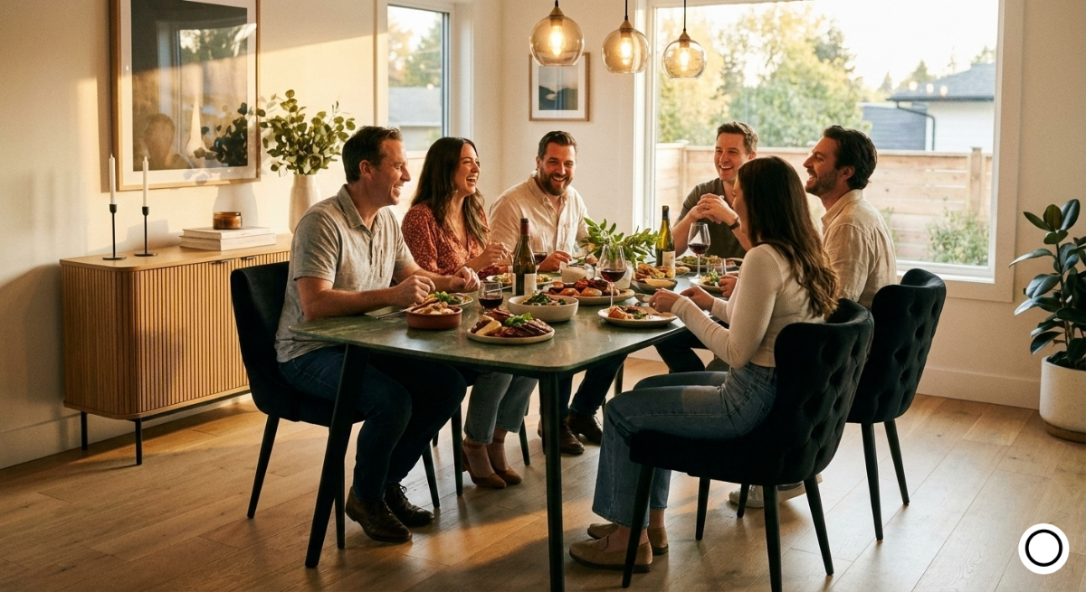 The oikia difference explain by a photo, a family having a real moment of joy.