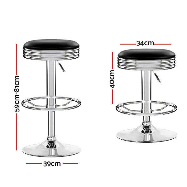 Technical dimension diagram for Retro Rocket stool: adjustable seat height from 59cm to 81cm and 130kg capacity.
