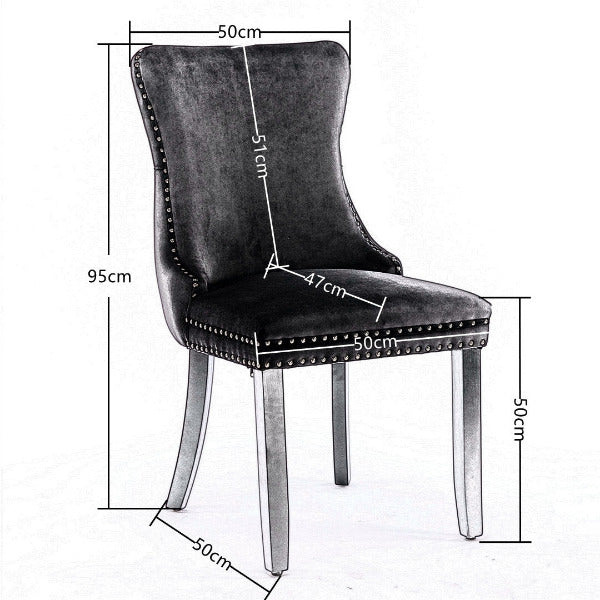 Technical dimension diagram for Savoy chair: 95cm high backrest, 52cm seat width, and 130kg weight capacity for formal dining.