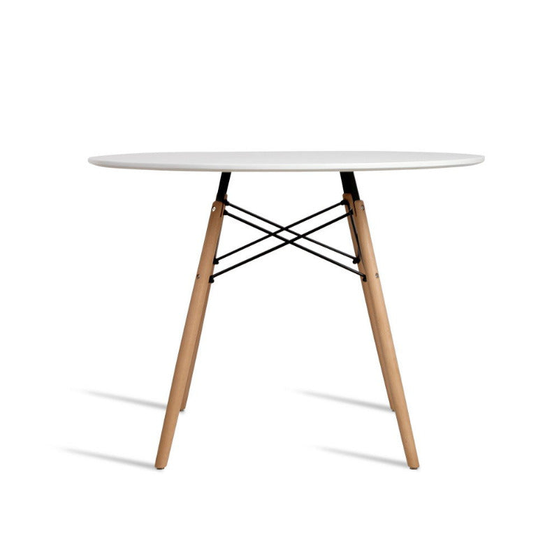 Close-up of the durable flared solid beech wood legs and heavy-duty steel fixings of the Astra dining table.