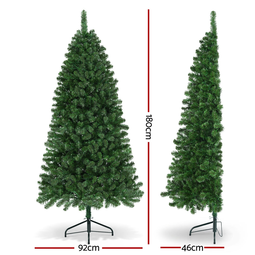 The stable iron base and Australian standard low-voltage plug of the 6ft Smart-Space wall-mounted Christmas tree.