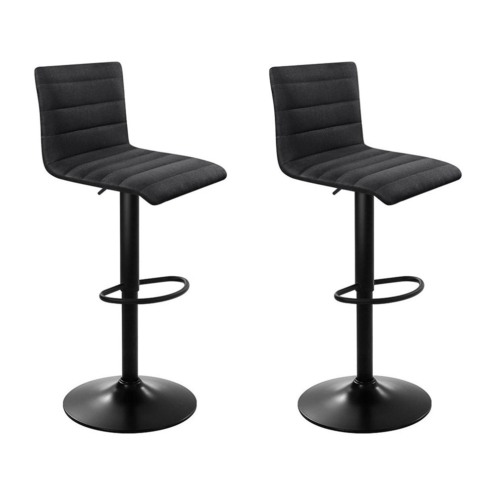 The Lennox modern swivel bar stool featuring premium black linen fabric and gas lift height adjustment by Oikia Furniture.